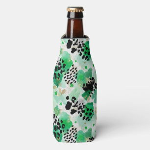 Enfriador De Botellas Día de San Patricio Verde Leopardo y Corazón Trébo