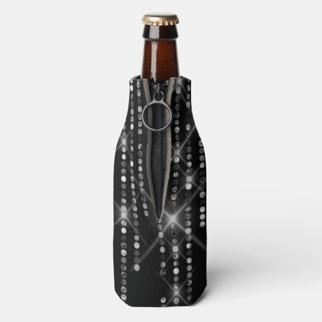 Enfriador De Botellas Diamantes Brillantes sobre Negro (Reverso de la botella)