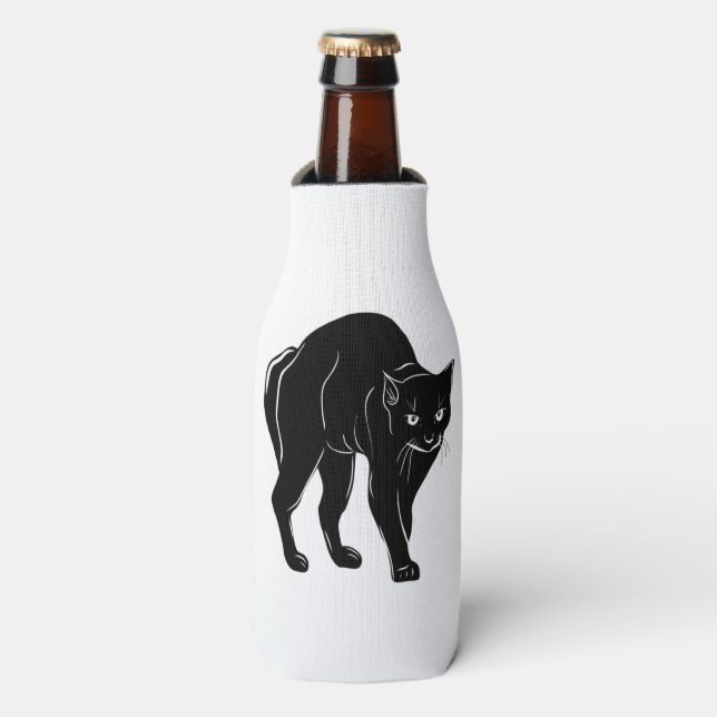Enfriador De Botellas Dibujo de silueta de gato negro de Halloween (Frente de la botella)