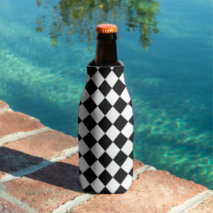 Enfriador De Botellas Diseño de bandera a cuadros en blanco y negro