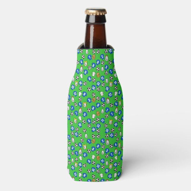 Enfriador De Botellas Diseño de fútbol con camisetas en azul (Frente de la botella)