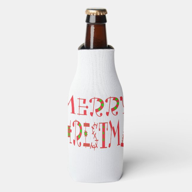 Enfriador De Botellas Diseño del patrón de texto navideño: arte festivo (Frente de la botella)