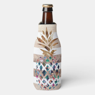 Enfriador De Botellas Diseño rayado oro floral de la piña