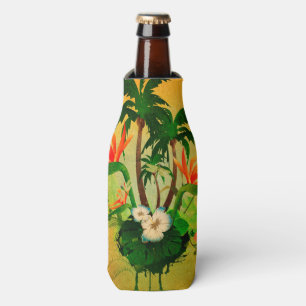 Enfriador De Botellas Diseño tropical con las flores y las palmeras