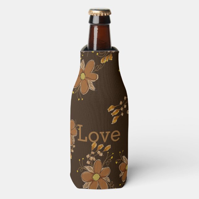 Enfriador De Botellas Dorado Brown Floral Botella (Frente de la botella)