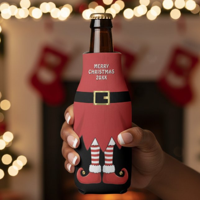 Enfriador De Botellas Duende de Navidad Rojo (Christmas Elf Holiday Red Bottle Cooler
)