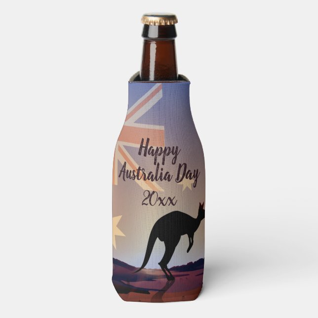 Enfriador De Botellas Editar Bandera de Texto Kangaroo Día de Australia (Frente de la botella)
