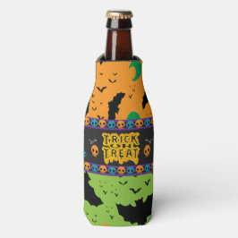 Enfriador De Botellas Eerie Bats and Moon Naranja Skulls Green
