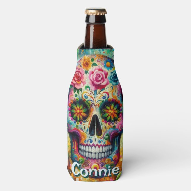 Enfriador De Botellas El Día de la Calavera del Azúcar Personalizado de  (Frente de la botella)