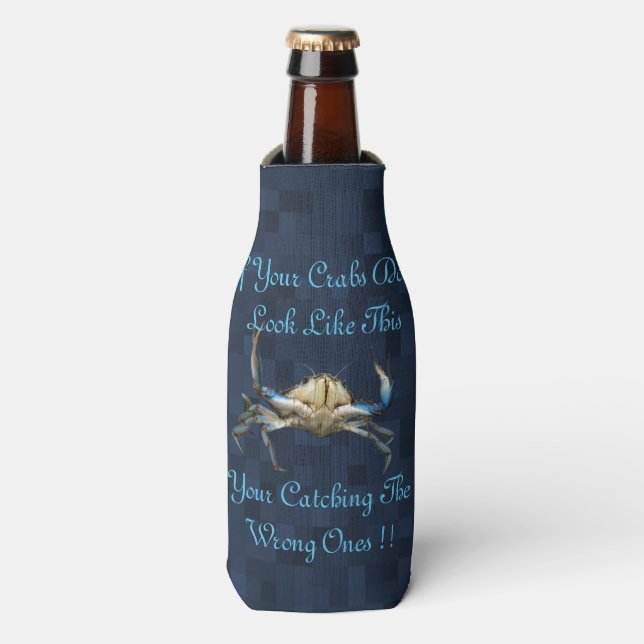 Enfriador De Botellas El Logo De La Captura Graciosa De Cangrejos En Azu (Frente de la botella)