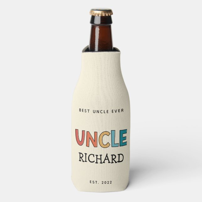 Enfriador De Botellas El regalo del tío retro personalizado al mejor tío (Frente de la botella)