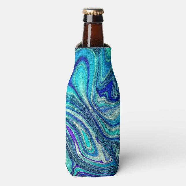 Enfriador De Botellas Elegante Aquamarine Paua Rainbow Shell inspirado (Frente de la botella)