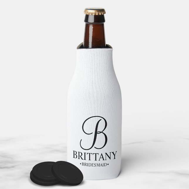 Enfriador De Botellas Elegante dama de honor personalizada en blanco y n (Subido por el creador)