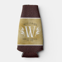 Enfriador De Botellas Elegante hoja de cuero y apellido de papel vintage