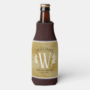 Enfriador De Botellas Elegante hoja de cuero y apellido de papel vintage