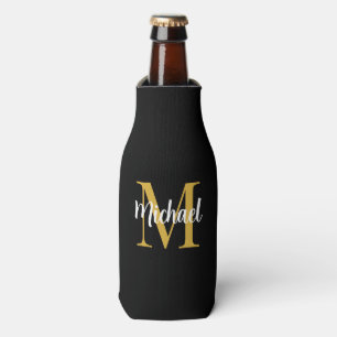 Enfriador De Botellas Elegante Monograma Dorado Plantilla Inicial Modern