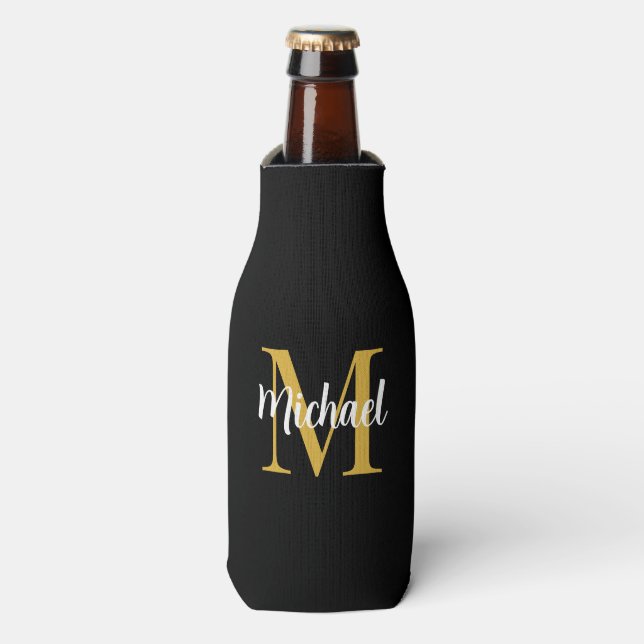Enfriador De Botellas Elegante Monograma Dorado Plantilla Inicial Modern (Frente de la botella)