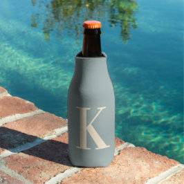 Enfriador De Botellas Elegante Monograma Gris Azul y Blanco