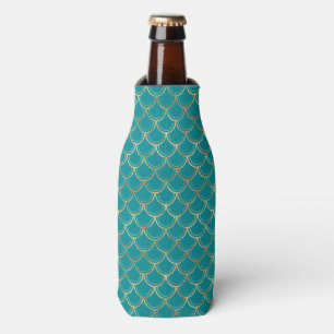 Enfriador De Botellas Elegante Patrón Verde azulado Y De Vieira De Oro