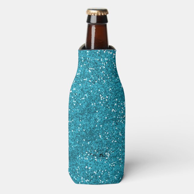 Enfriador De Botellas Elegante Purpurina azul turquesa (Frente de la botella)