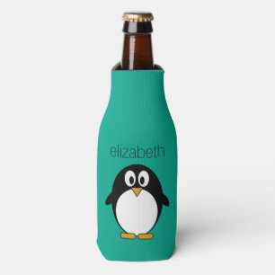 Enfriador De Botellas esmeralda linda y negro del pingüino del dibujo