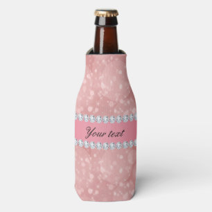 Enfriador De Botellas Espumas de bokeh rosadas y diamantes personalizado