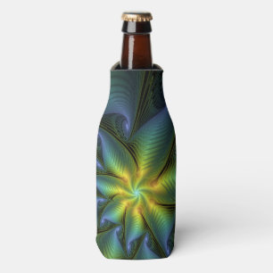 Enfriador De Botellas Estrella abstracta, brillante arte azul verde dora