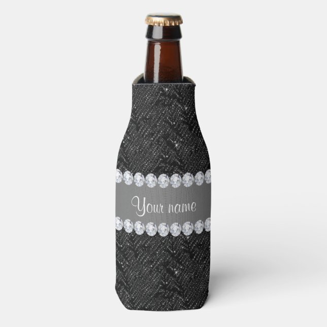Enfriador De Botellas Falsas secuelas negras de espárragos y diamantes (Frente de la botella)