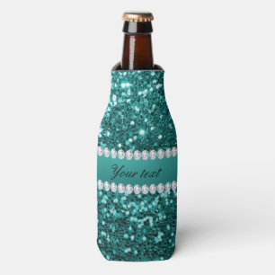 Enfriador De Botellas Falso purpurina verde azulado elegante y diamantes