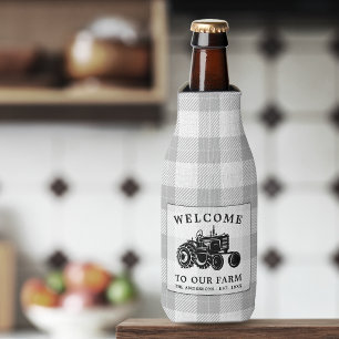 Enfriador De Botellas Familia De Bienvenida Tractor De Granjas Placa Bla