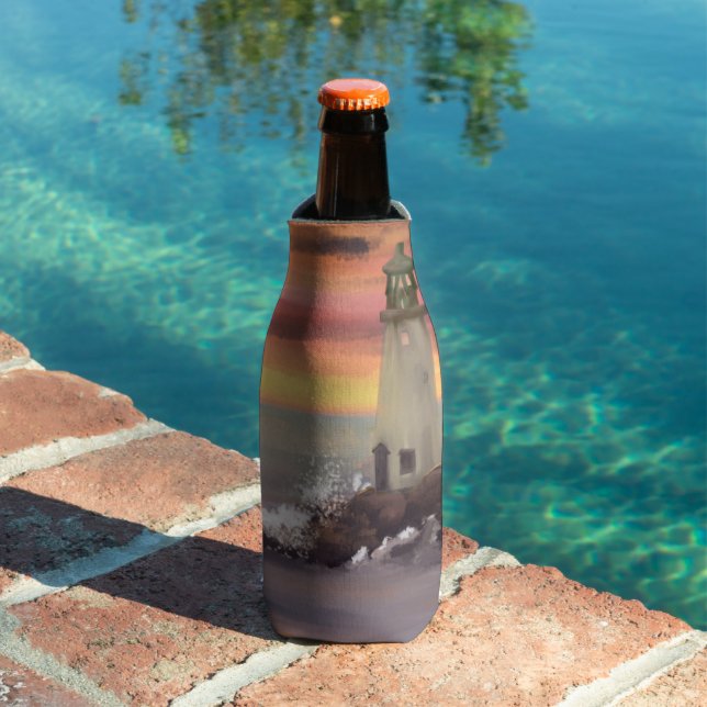 Enfriador De Botellas Faro Costero Con Cielo Rosa Y Naranja (Piscina in situ)