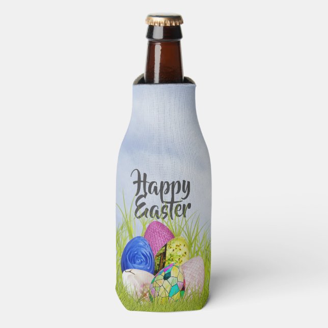 Enfriador De Botellas Felices Huevos de Pascua Fotografía Floral Rosa (Frente de la botella)