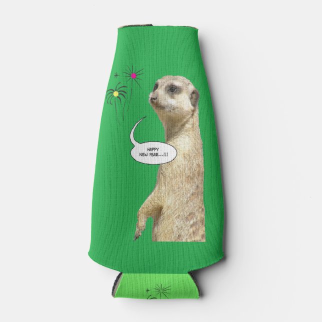 Enfriador De Botellas Feliz Año Nuevo Meerkat Frasco Verde (Anverso)