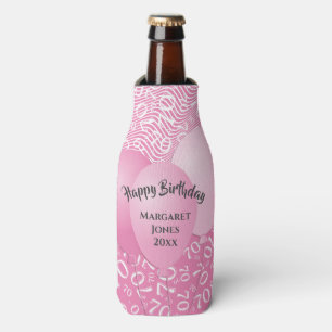 Enfriador De Botellas Feliz cumpleaños número 70 Patrón rosa y blanco