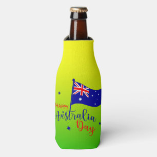 Enfriador De Botellas Feliz Día de Australia Bandera Verde Oro Stubby