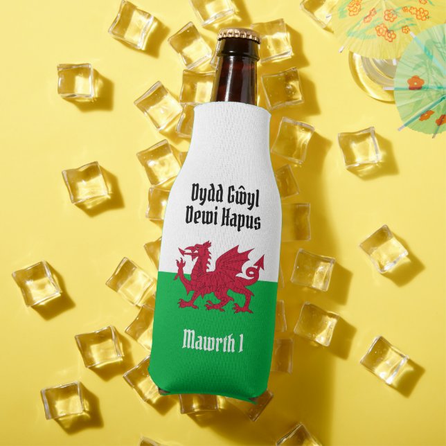 Enfriador De Botellas Feliz Día de San David, Bandera galesa del Dragón  (Verano in situ)
