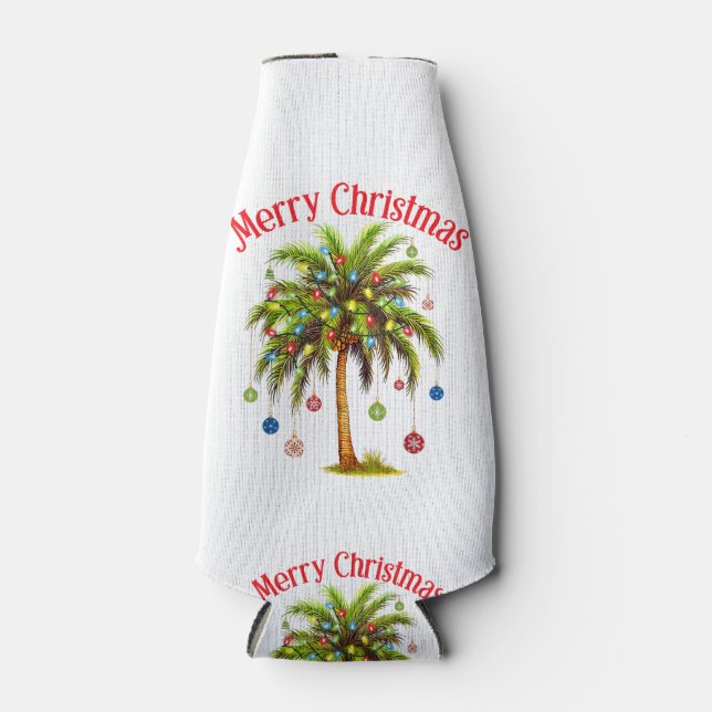 Enfriador De Botellas Feliz Navidad Palm Tree Light Tropical Hawaiano (Anverso)