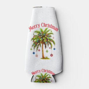 Enfriador De Botellas Feliz Navidad Palm Tree Light Tropical Hawaiano