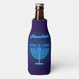 Enfriador De Botellas Festival de Hanukkah Menorah Logo decorativo azul