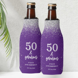 Enfriador De Botellas Fiesta de cumpleaños 50 Purple, Purpurina de Plata