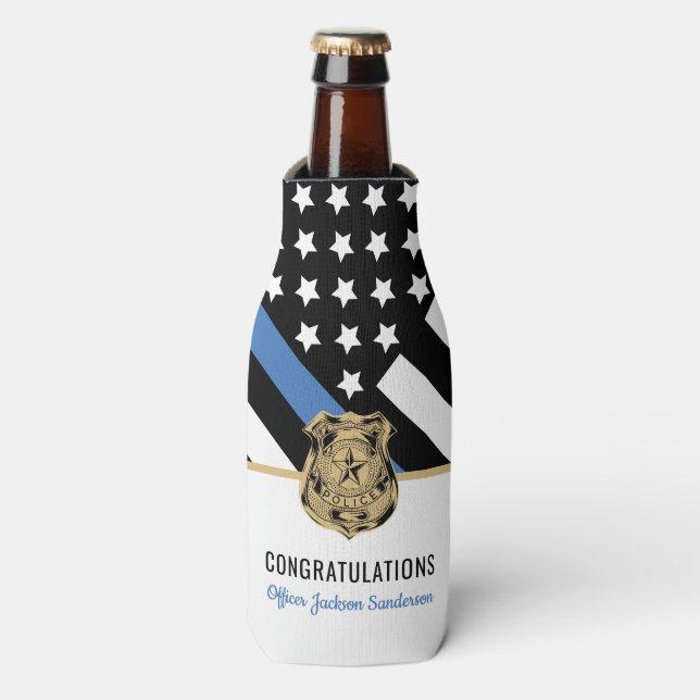 Enfriador De Botellas Fiesta de Jubilación de la Policía de la Línea Azu (Frente de la botella)