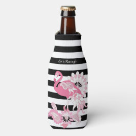 Enfriador De Botellas Flamenco Rosa Caprichoso con Rayas Negras y Blanca