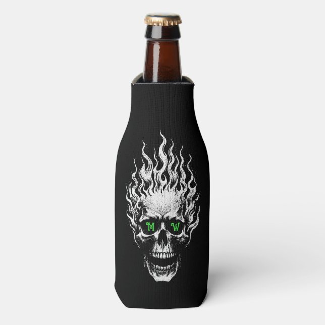 Enfriador De Botellas Flaming Skull Personalized (Frente de la botella)