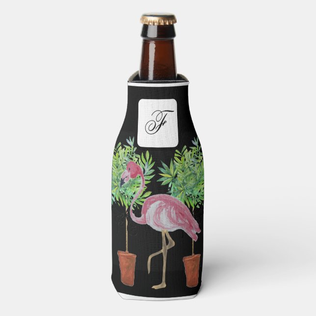 Enfriador De Botellas Flamingo negro rosa Flamingos puede enfriar el fra (Frente de la botella)