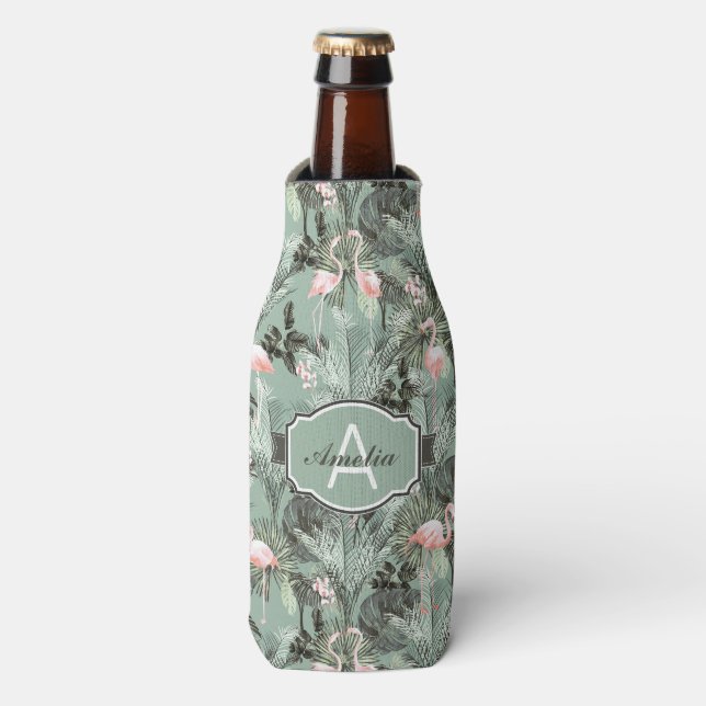 Enfriador De Botellas Flamingo Orquídea Patrón Tropical ID868 (Frente de la botella)