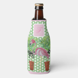 Enfriador De Botellas Flamingo rosa de árbol de palmas