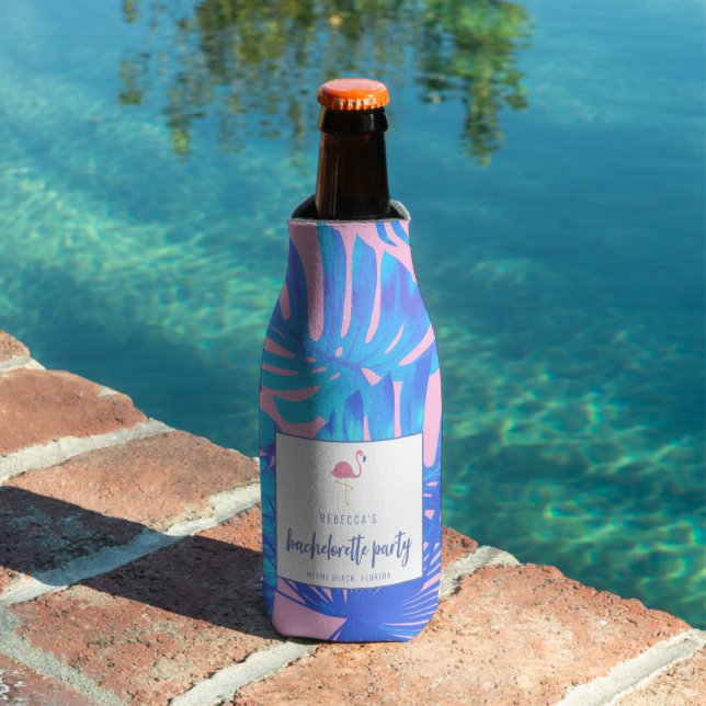 Enfriador De Botellas Flamingo Tropical Beach Bachelorette Party (Piscina in situ)
