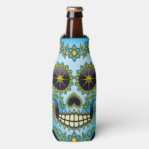 Enfriador De Botellas Flor azul de cráneo azucarero