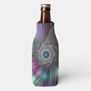 Enfriador De Botellas Flor grande colorida Resumen arte fractal trippy