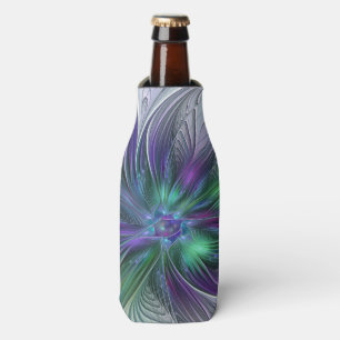 Enfriador De Botellas Flor verde morada Moderna Resumen arte fractal